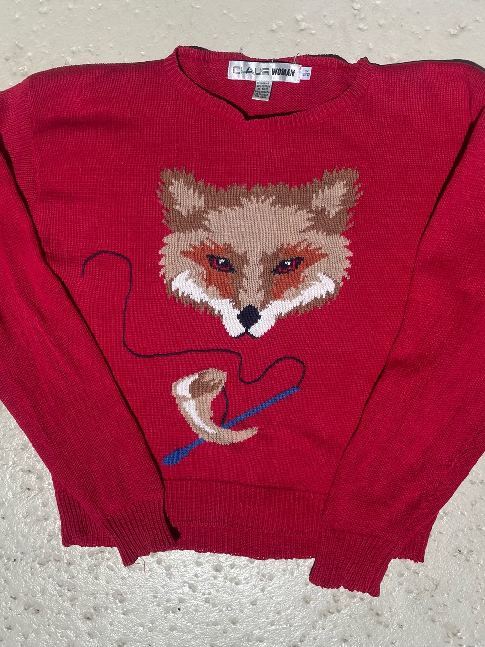 Vintage 80s 1980 RED Chaus Fox Hunt Crewneck Long sleeve Sweater